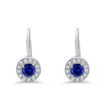 Dangling Earrings Halo Round Cut Simulated Blue Sapphire CZ 925 Sterling Silver